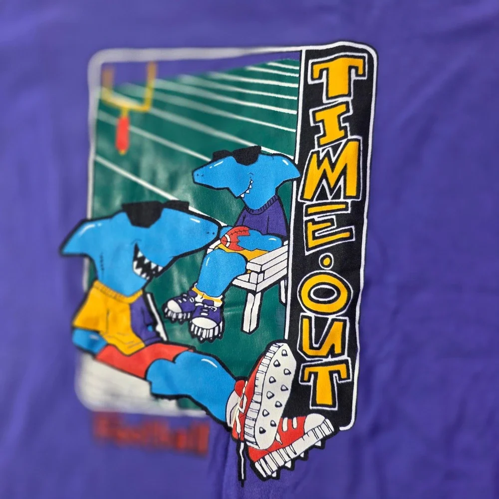 Vintage Buster Brown Kids Size 7 Time-Out Football Shark Shirt Color Block USA